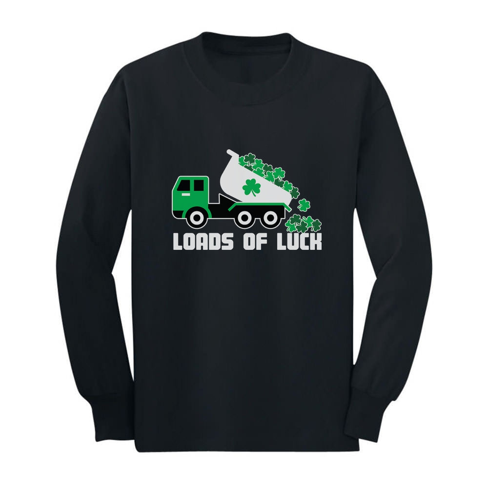 Loads of Luck - St. Patrick's Day Clover Truck Long sleeve T-Shirt For Kids - Black 2