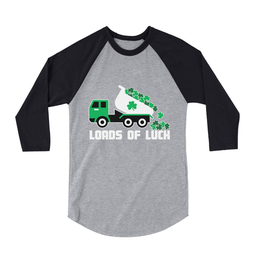 Loads of Luck St. Patrick's Day Tractor 3/4 Sleeve Baseball Jersey Toddler Shirt - Dark Gray 1