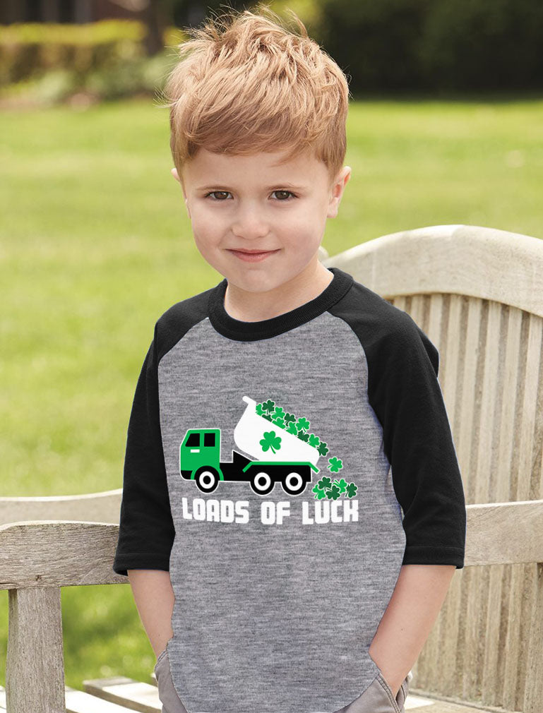 Loads of Luck St. Patrick's Day Tractor 3/4 Sleeve Baseball Jersey Toddler Shirt - Dark Gray 3