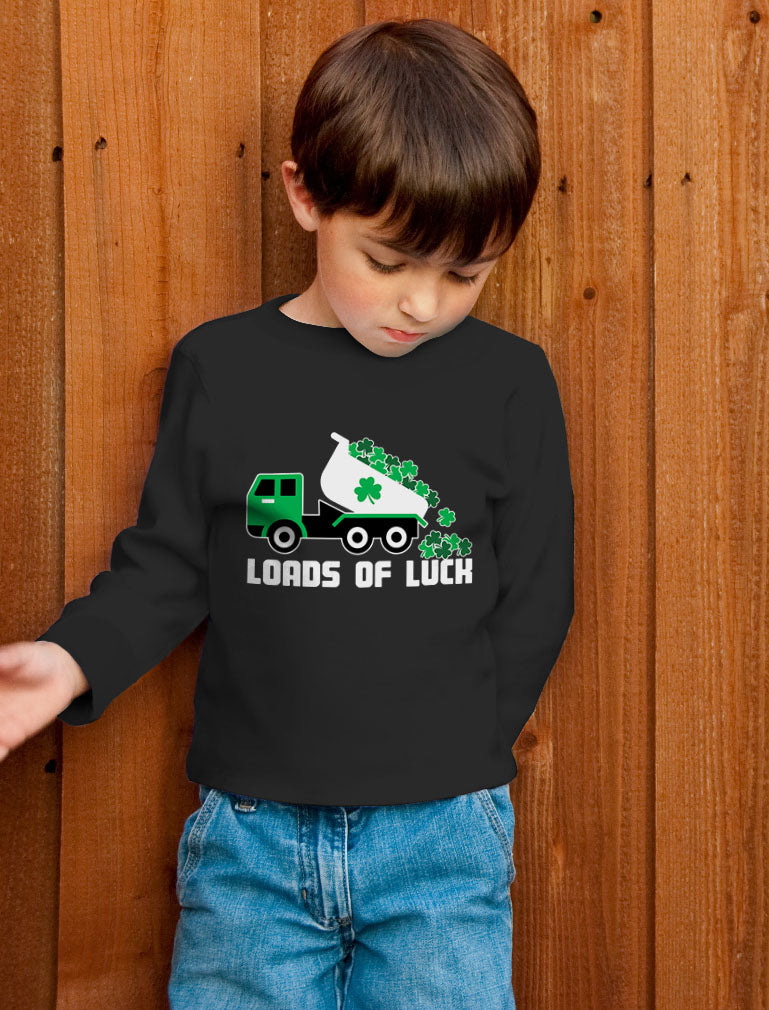 Loads of Luck - St. Patrick's Day Clover Truck Long sleeve T-Shirt For Kids - Black 4