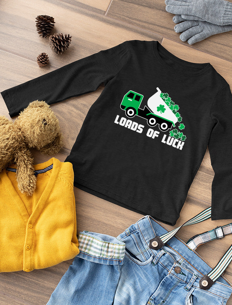 Loads of Luck - St. Patrick's Day Clover Truck Long sleeve T-Shirt For Kids - Black 6