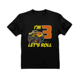 Thumbnail Let's Roll Monster Truck 3rd Birthday Kids T-Shirt Black 1