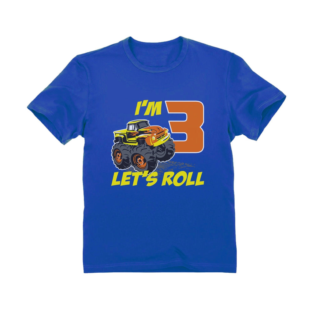 Let's Roll Monster Truck 3rd Birthday Kids T-Shirt - Blue 2