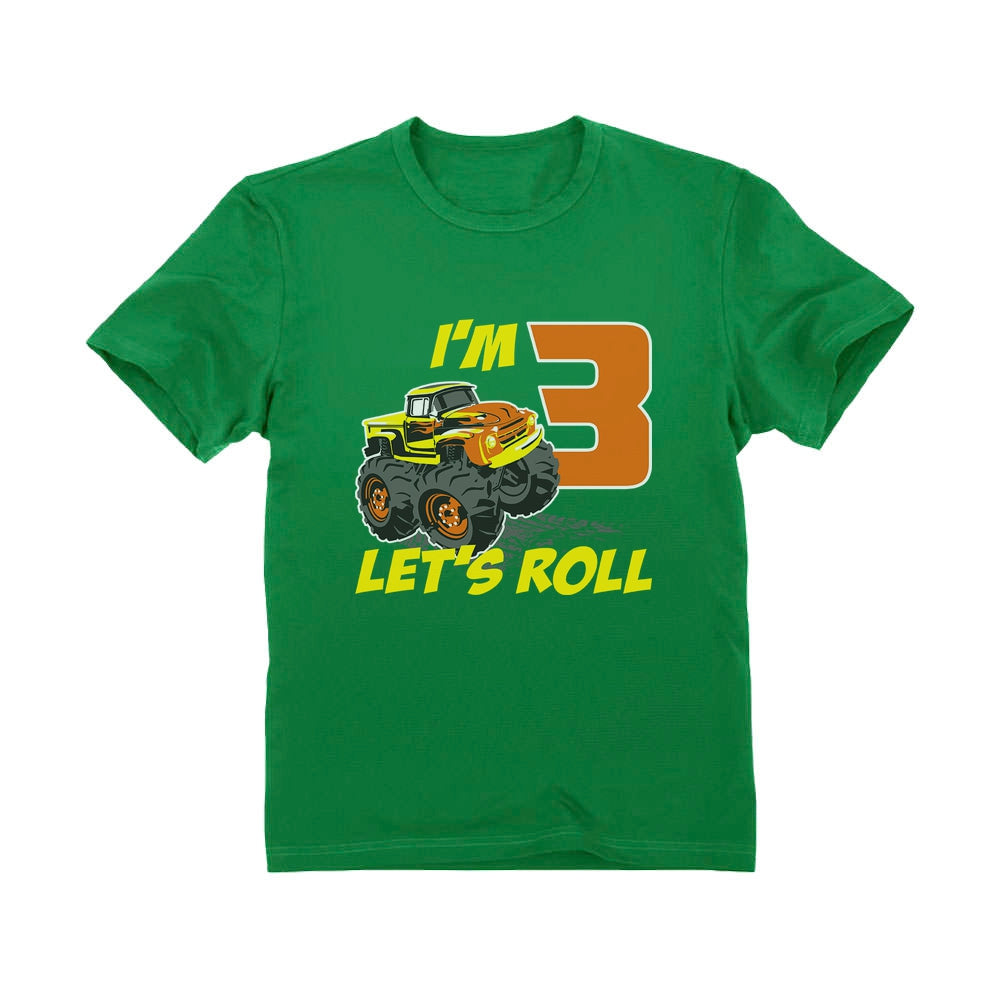 Let's Roll Monster Truck 3rd Birthday Kids T-Shirt - Green 3