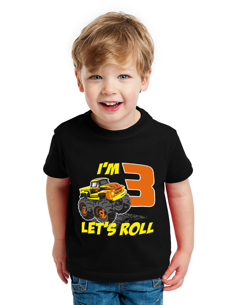 Let's Roll Monster Truck 3rd Birthday Kids T-Shirt - Navy 6