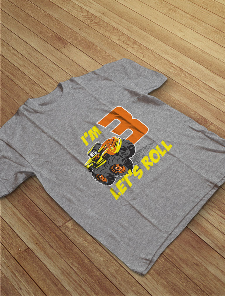 Let's Roll Monster Truck 3rd Birthday Kids T-Shirt - Navy 7