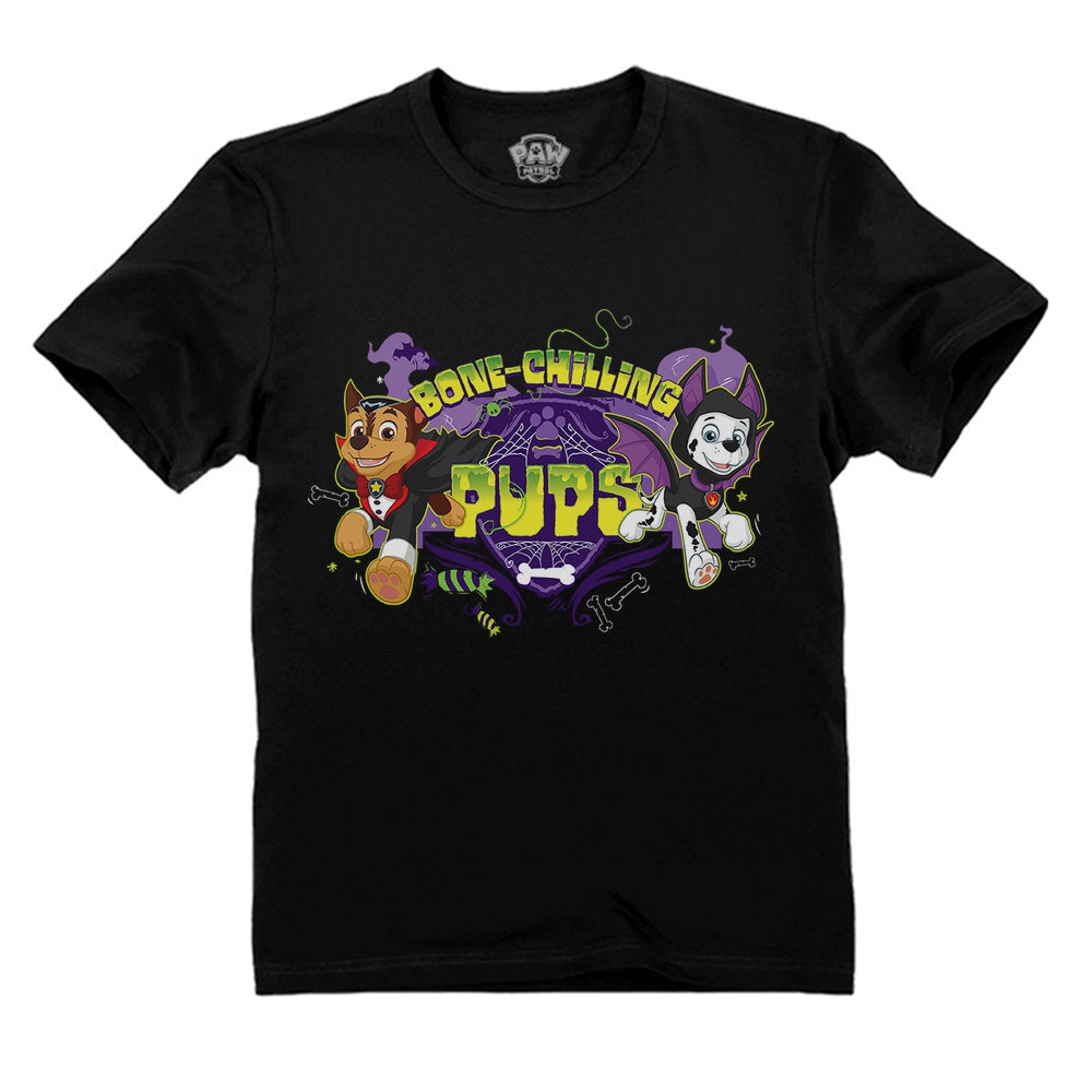 Official Paw Patrol Chase Marshall Pups Halloween Toddler Kids T-Shirt - Black 1