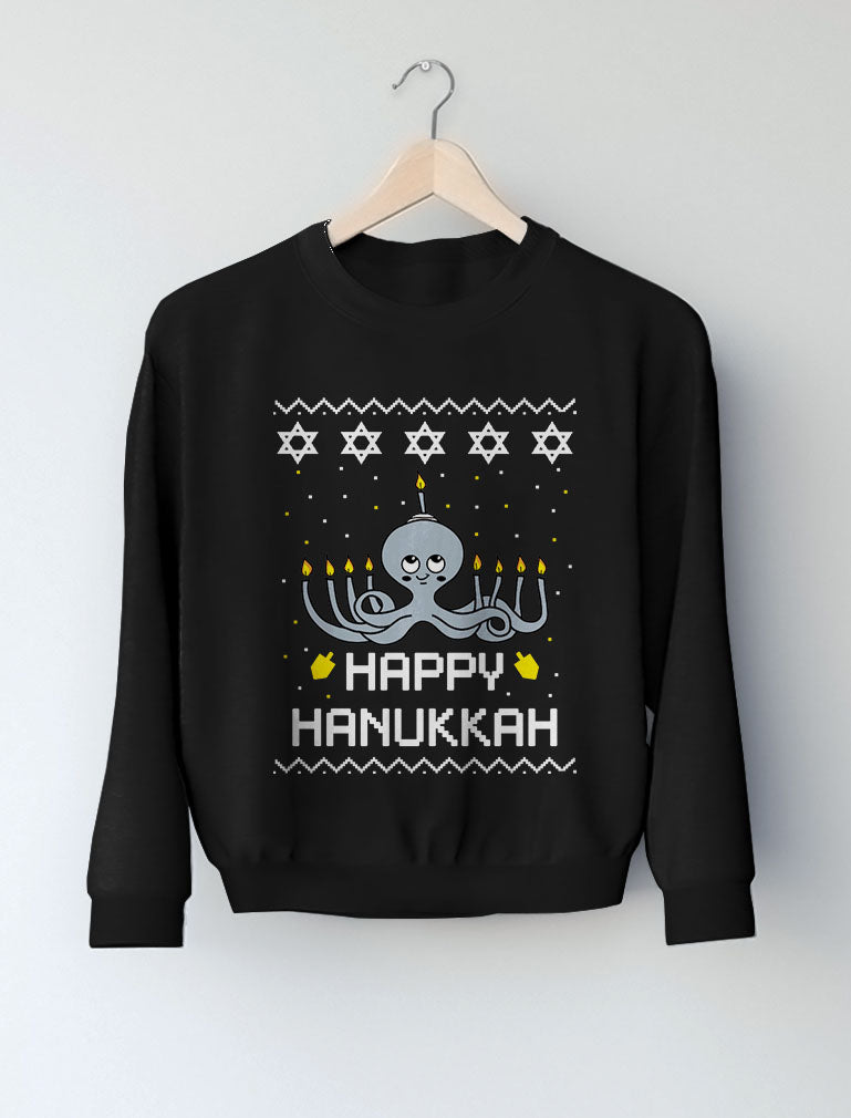 Happy Hanukkah Octopus Toddler Kids Sweatshirt - Black 4