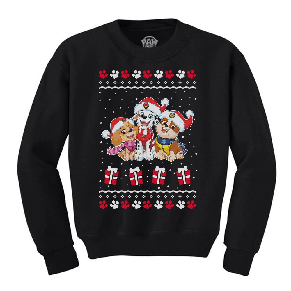 Paw Patrol Ugly Christmas Rubble Marshall Santa Toddler Kids Sweatshirt Black 5/6
