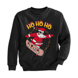 Thumbnail Skateboarding Santa Ho Ho Ho Ugly Christmas Youth Kids Sweatshirt Black 1