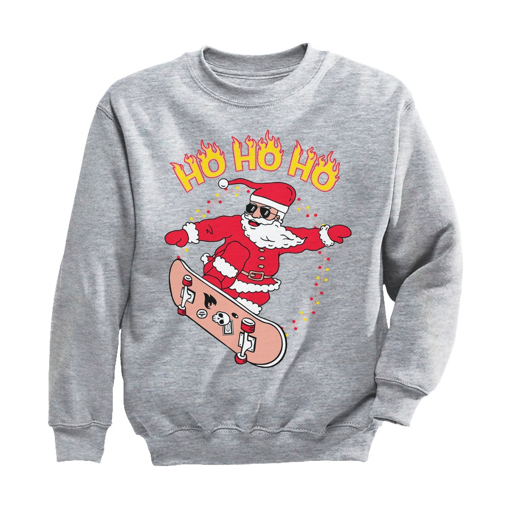 Skateboarding Santa Ho Ho Ho Ugly Christmas Youth Kids Sweatshirt - Gray 2