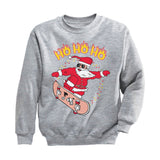 Thumbnail Skateboarding Santa Ho Ho Ho Ugly Christmas Youth Kids Sweatshirt Gray 2