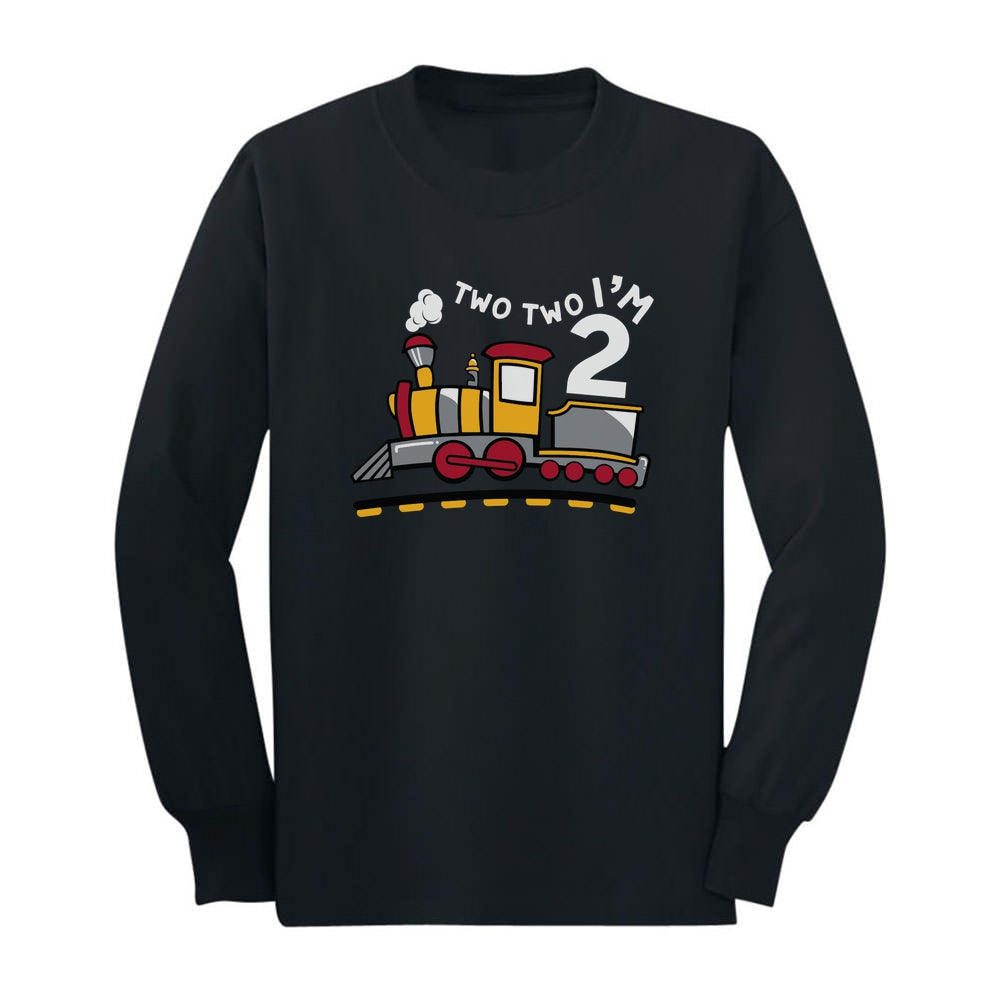 2 Year Old Boy 2nd Birthday Outfit Two Train Toddler Kids Long sleeve T-Shirt - Black 1