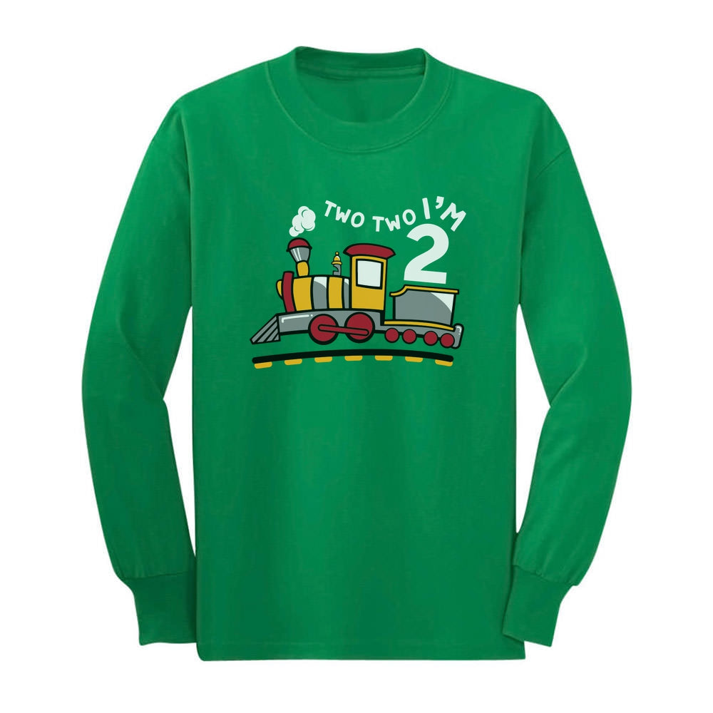 2 Year Old Boy 2nd Birthday Outfit Two Train Toddler Kids Long sleeve T-Shirt - Green 3