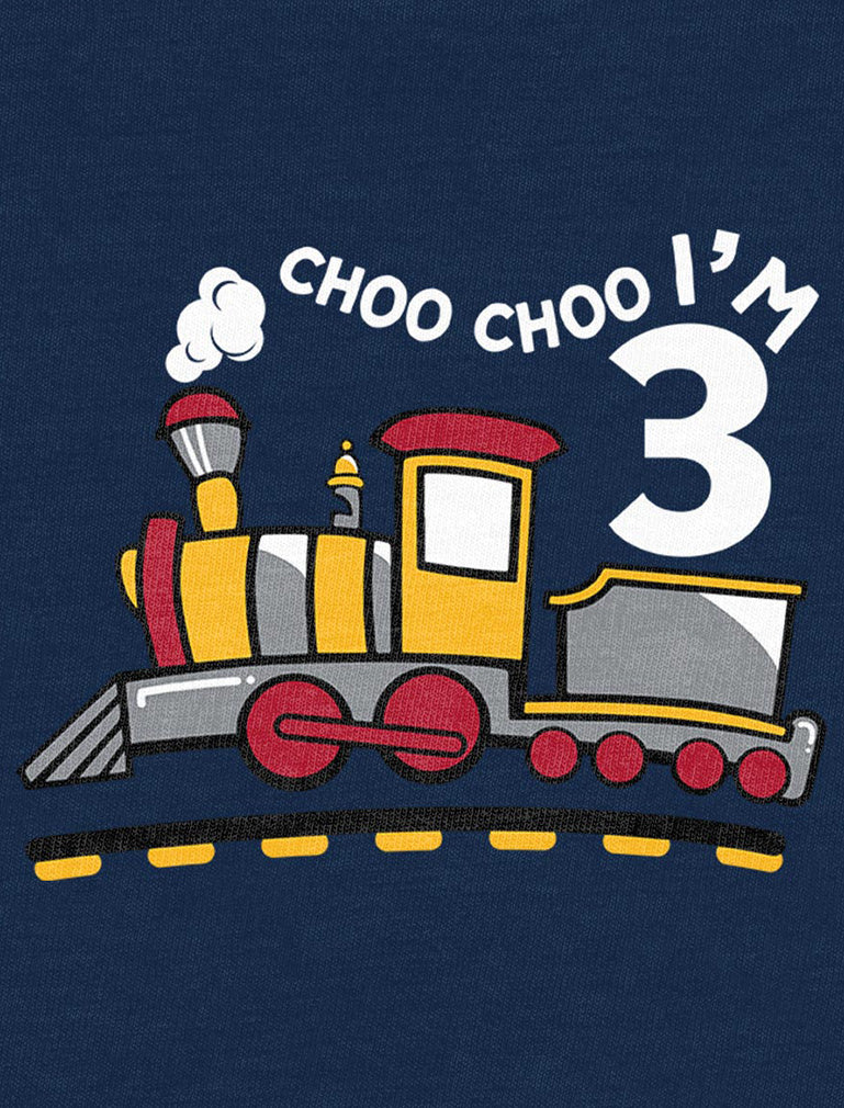 3rd Birthday 3 Year Old Boy Choo Train 3/4 Sleeve Baseball Jersey Toddler Shirt 