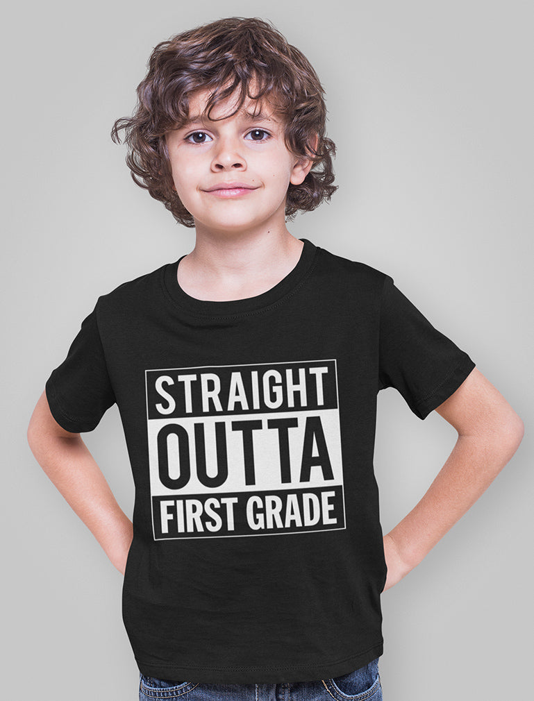 Straight Outta 1st Grade Youth Kids T-Shirt - Black 3