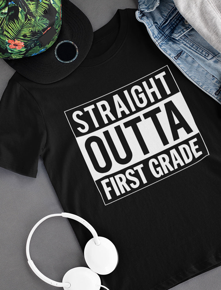 Straight Outta 1st Grade Youth Kids T-Shirt - Black 4
