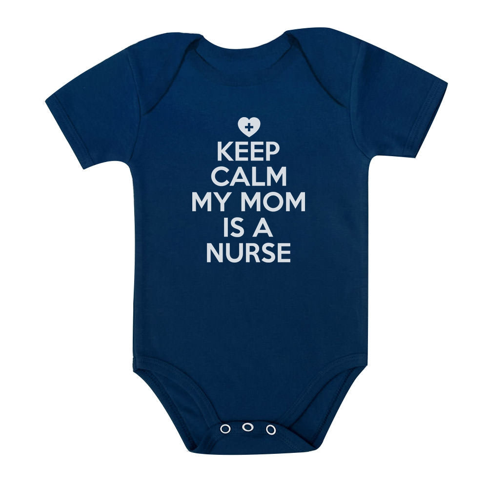 Keep Calm My Mom Is A Nurse Baby Bodysuit - Navy 4