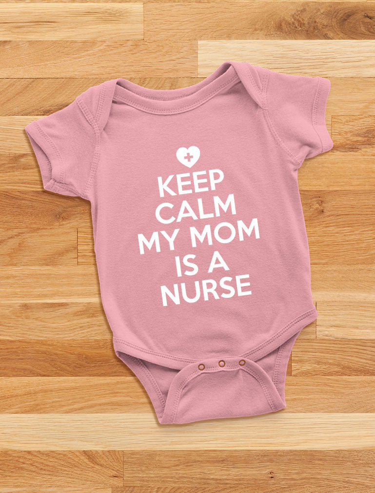 Keep Calm My Mom Is A Nurse Baby Bodysuit - Navy 7
