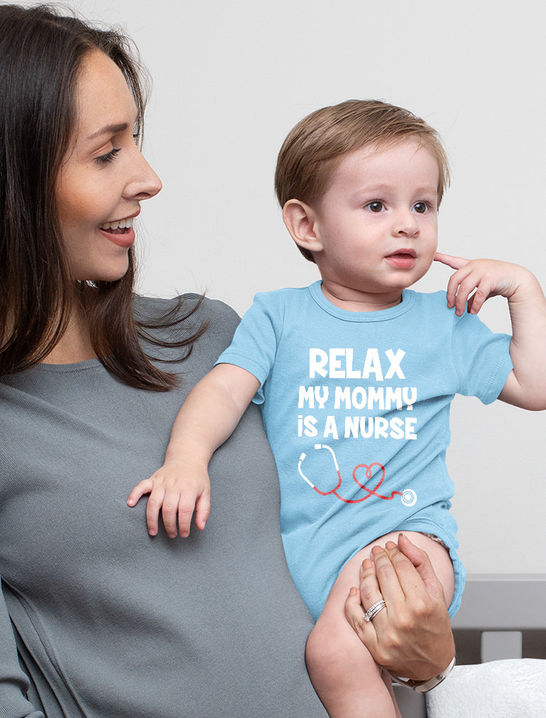 Relax My Mommy Is a Nurse Baby Bodysuit - Navy 1