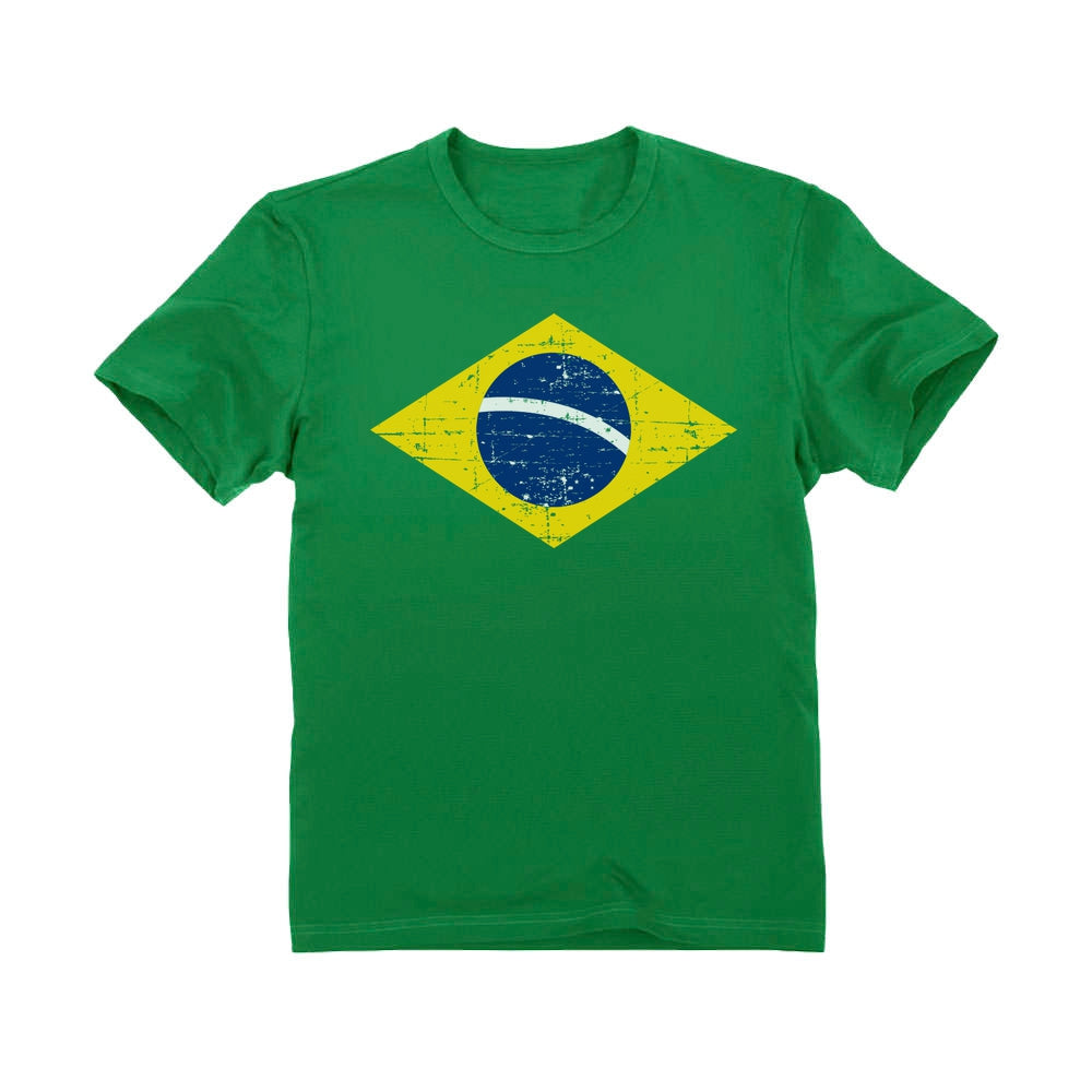 Retro Brazil Flag Vintage Brazilian Pride Youth Kids T-Shirt - Green 1