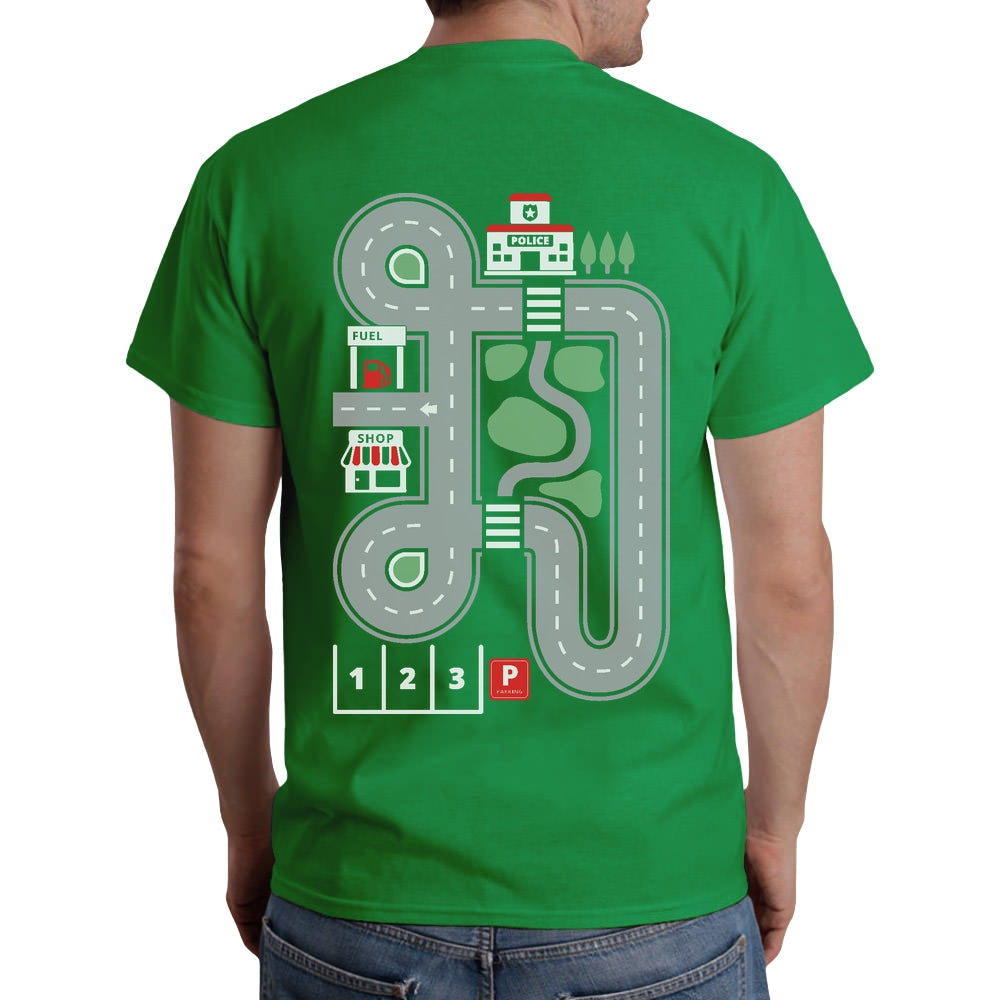 Play Cars on Daddy's Back Funny Gift for Dad and Kids T-Shirt - Green 3