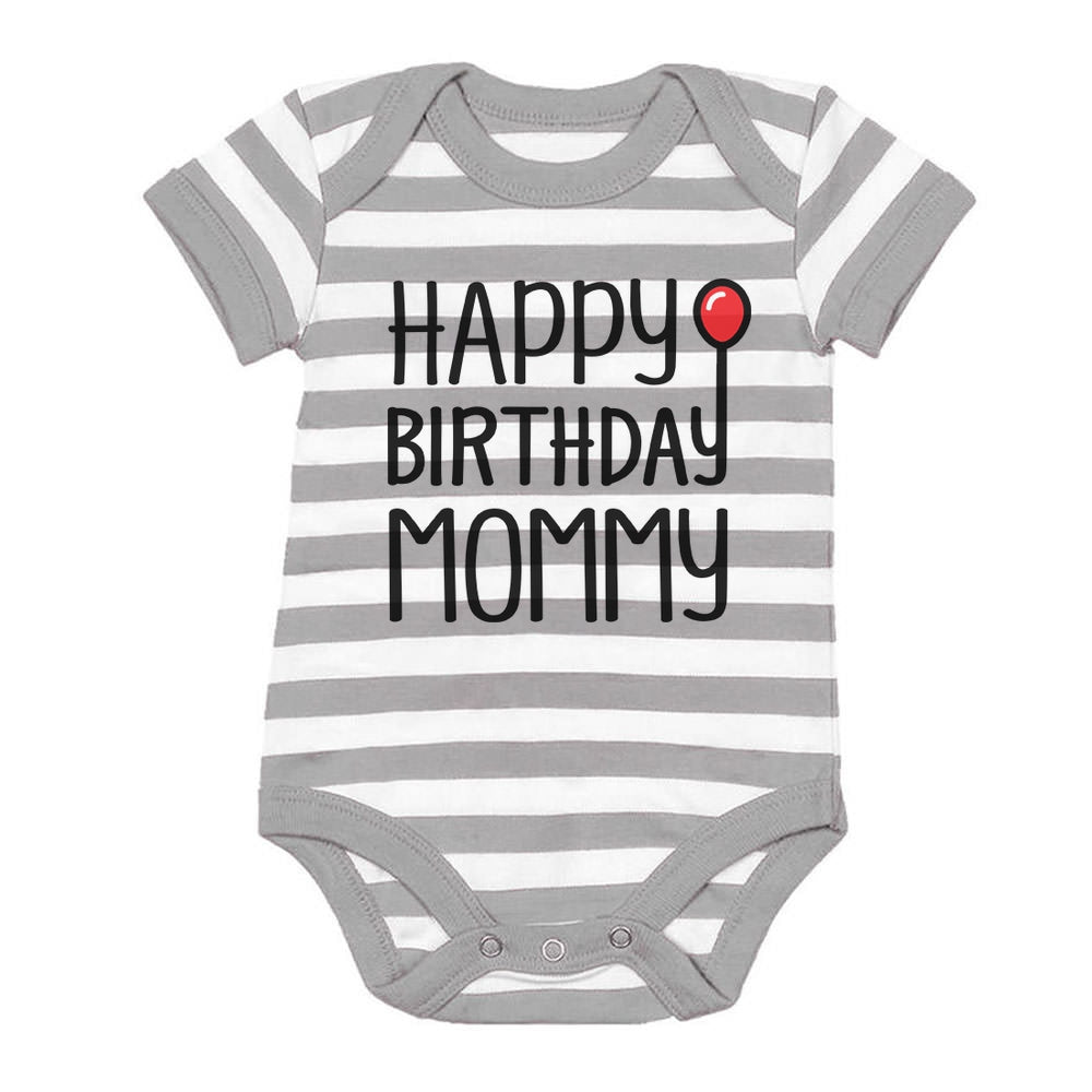 Happy Birthday Mommy Baby Bodysuit - gray/white 5
