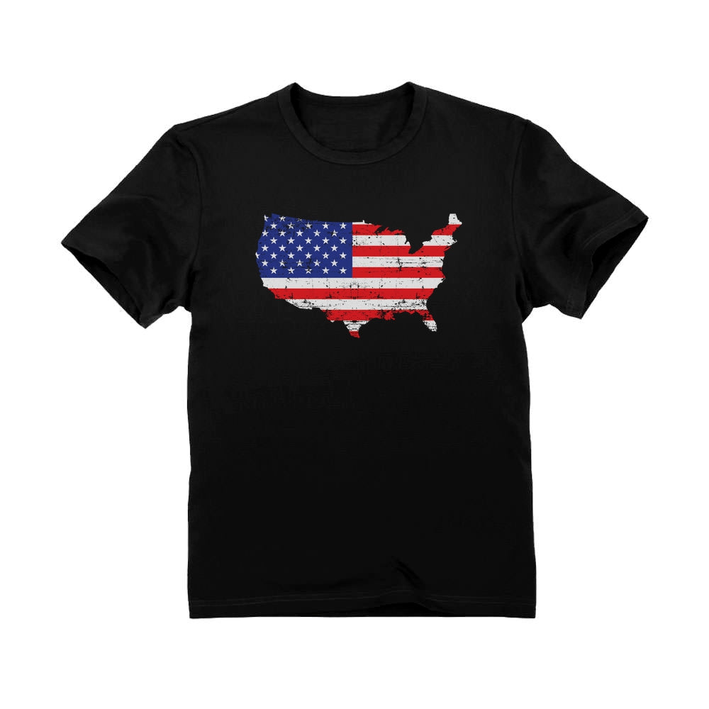 USA Map Youth Kids T-Shirt - Black 2