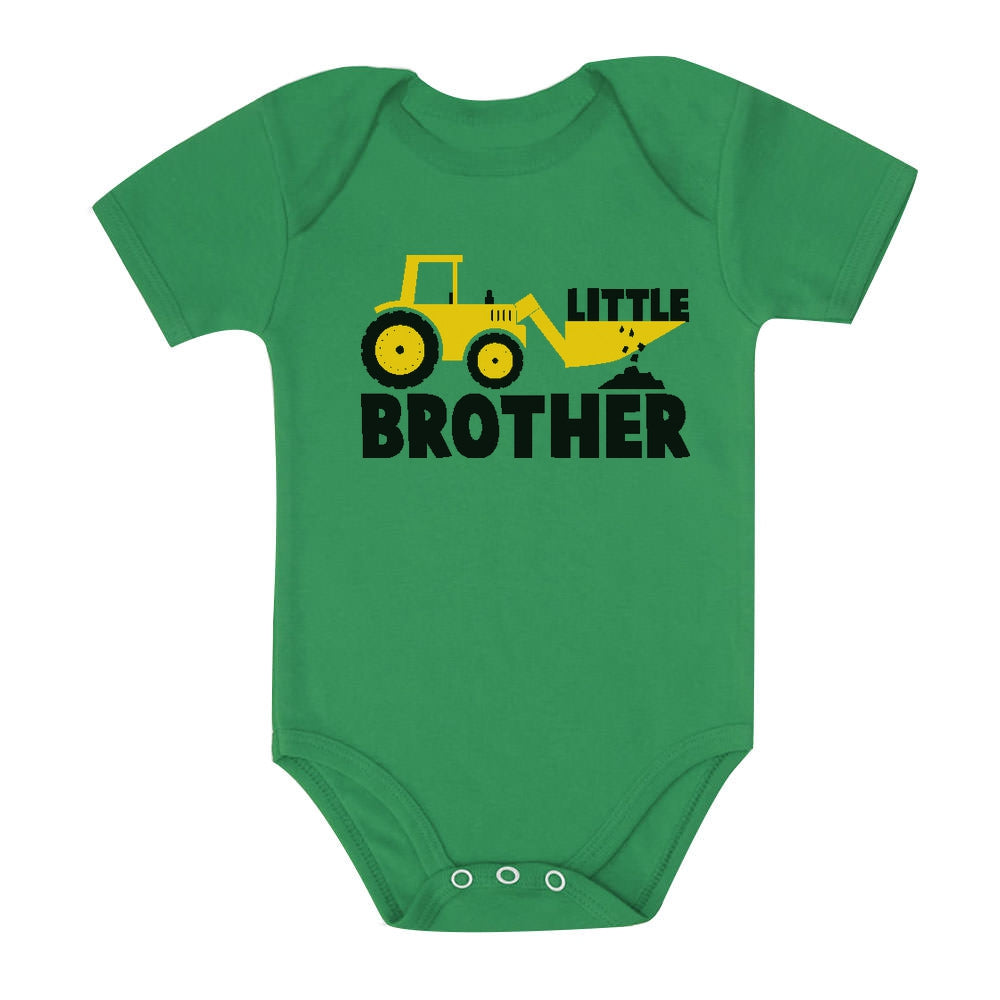 Little Brother Tractor Baby Boy Onesie - Green 2