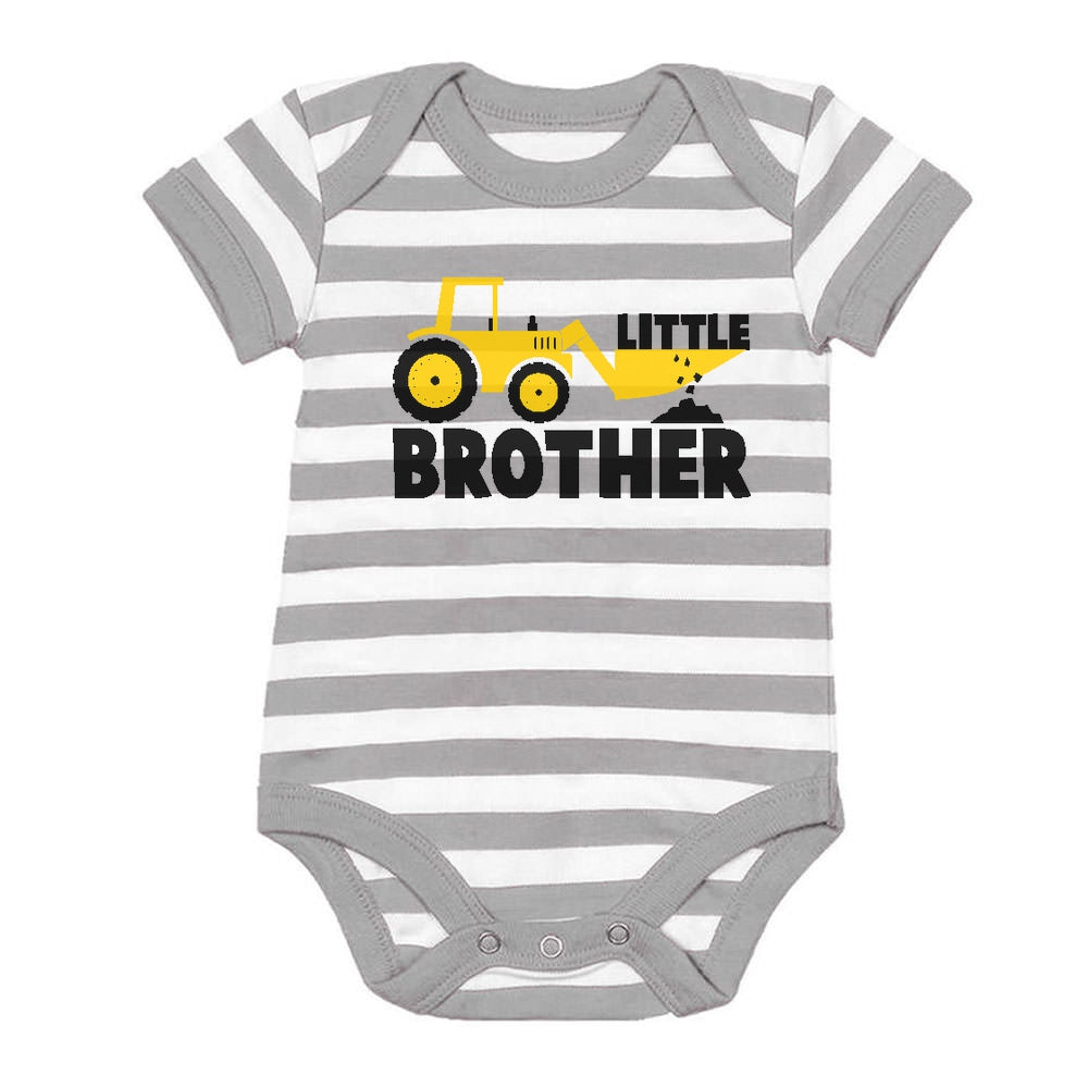 Little Brother Tractor Baby Boy Onesie - gray/white 3