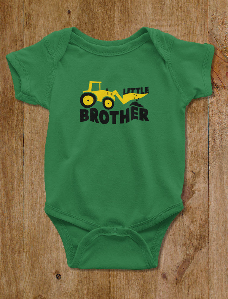 Little Brother Tractor Baby Boy Onesie - gray/white 6
