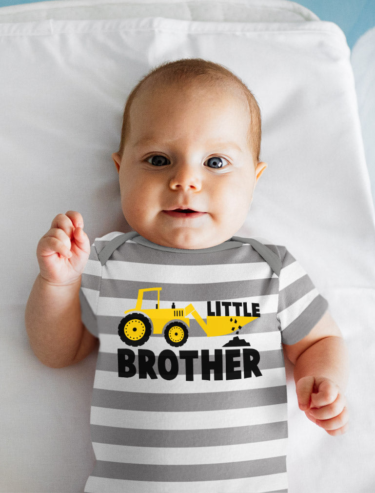 Little Brother Tractor Baby Boy Onesie - gray/white 4
