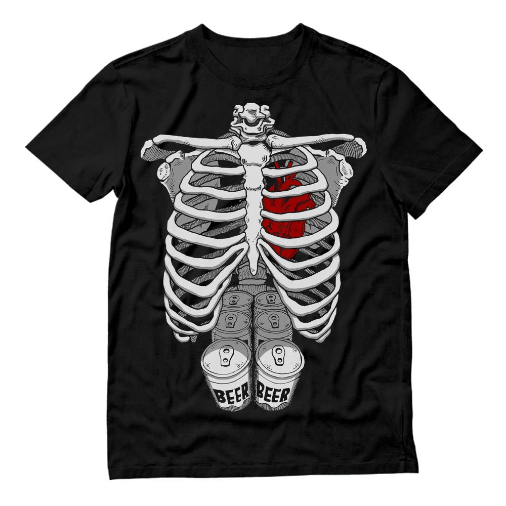 Skeleton Six Pack Beer Abs Xray Halloween Costume T-Shirt - Black 1