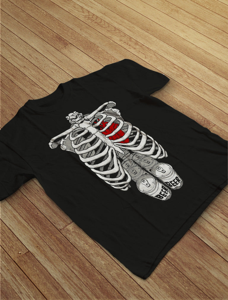 Skeleton Six Pack Beer Abs Xray Halloween Costume T-Shirt - Navy 6