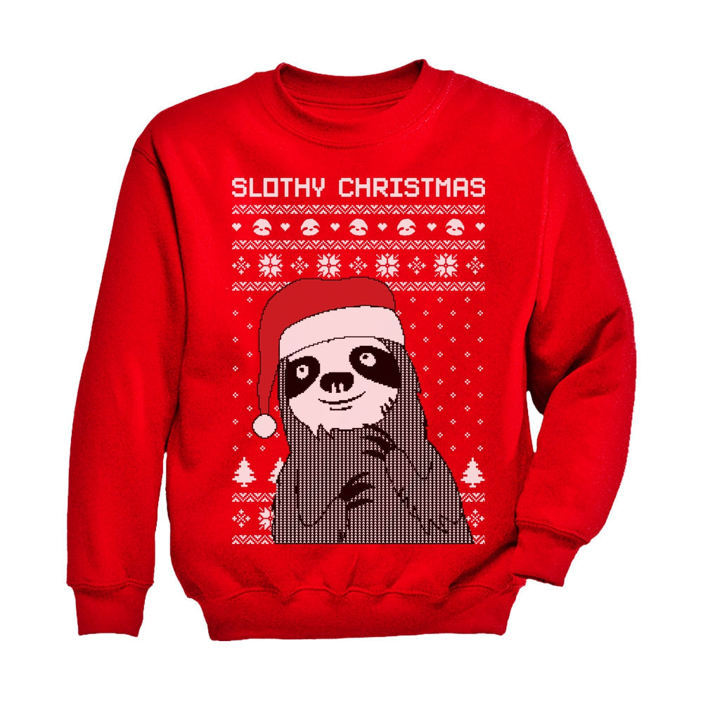 Slothy Christmas Youth Kids Sweatshirt - Red 1