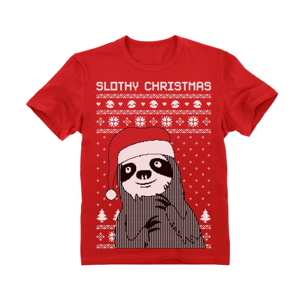 Funny Slothy Christmas Ugly Christmas Youth Kids T-Shirt - Red 3