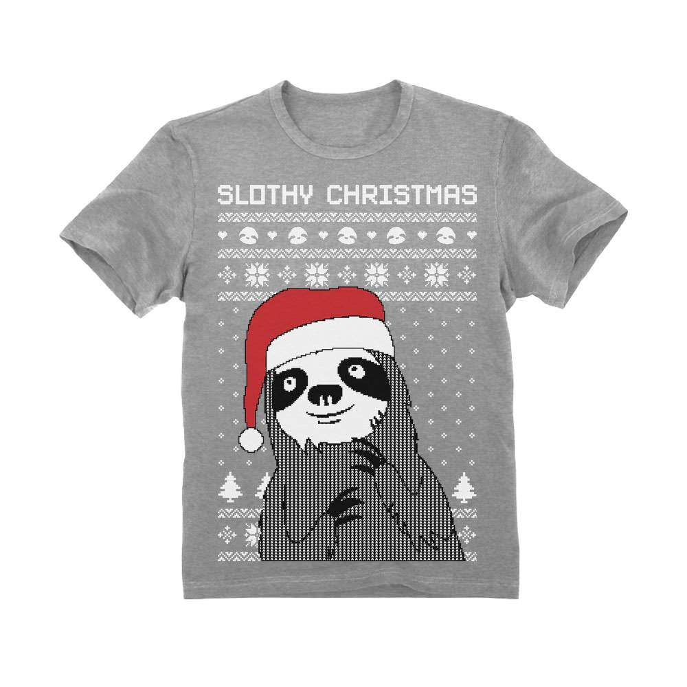 Funny Slothy Christmas Ugly Christmas Youth Kids T-Shirt - Gray 4