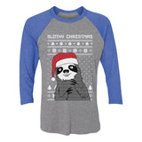 Thumbnail Funny Slothy Christmas Ugly Christmas 3/4 Women Sleeve Baseball Jersey Shirt blue/gray 1