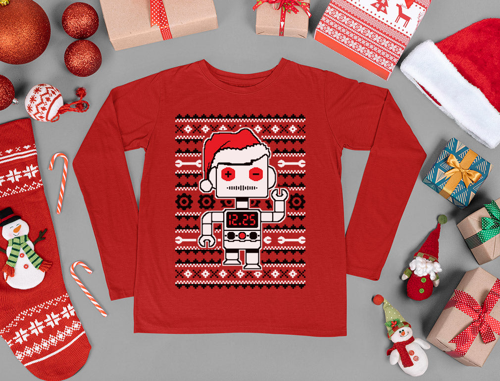 Santa's Dancing Robot Ugly Christmas Youth Kids Long Sleeve T-Shirt 