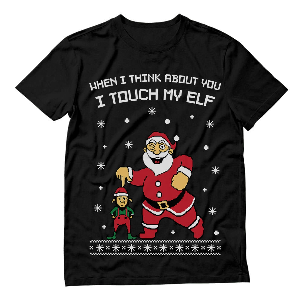 I Touch My Elf Ugly Christmas Sweater T-Shirt - Black 2