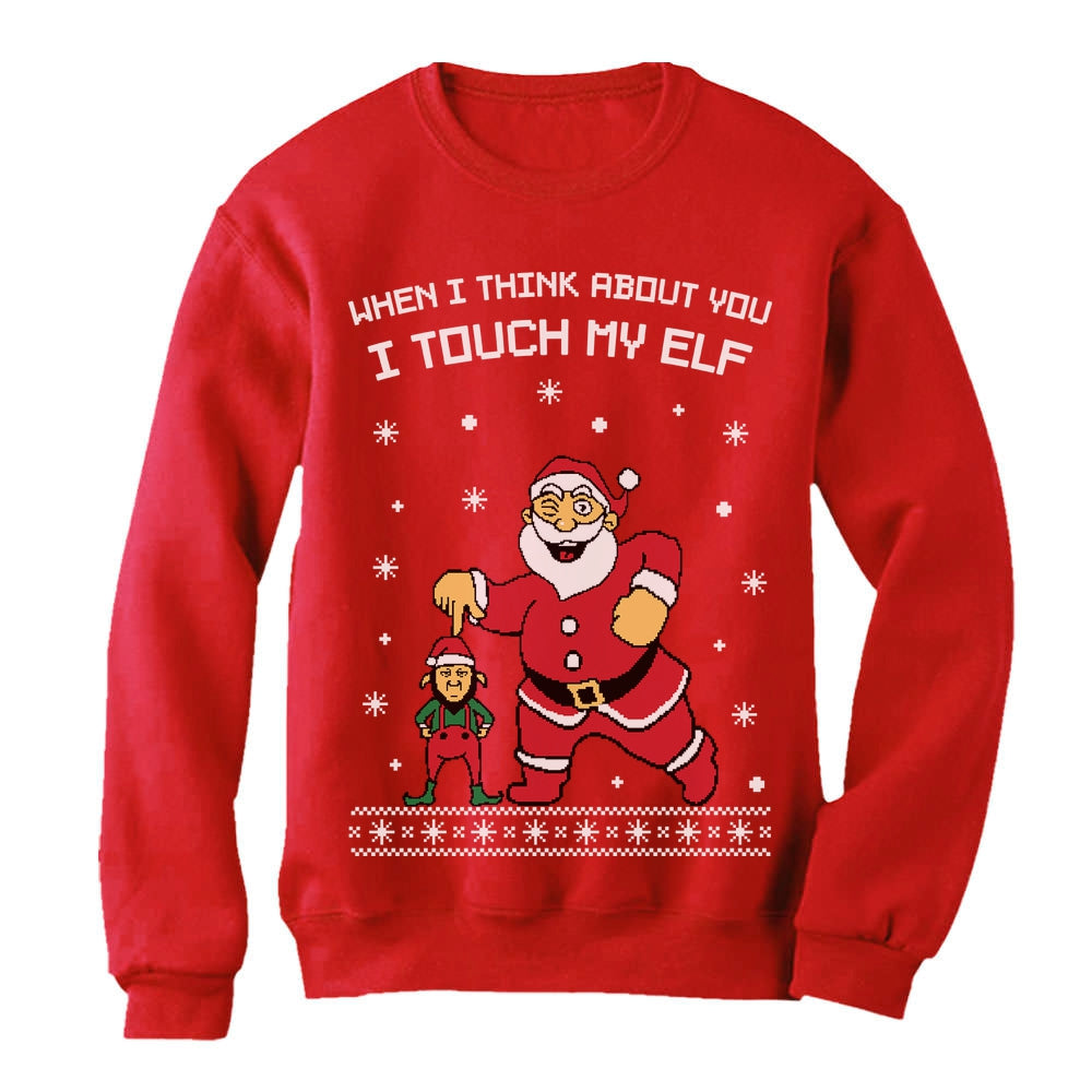 I Touch My Elf Ugly Christmas Sweater Sweatshirt - Red 3