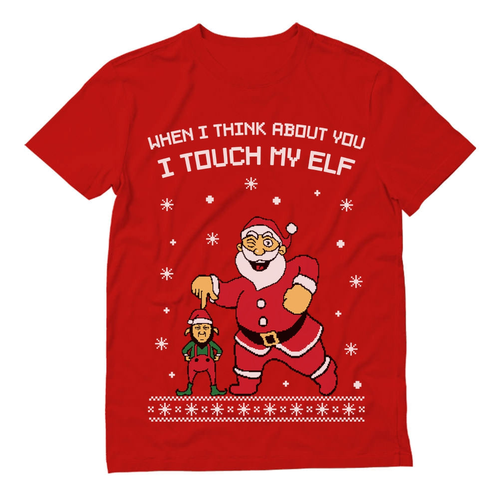 I Touch My Elf Ugly Christmas Sweater T-Shirt - Red 1
