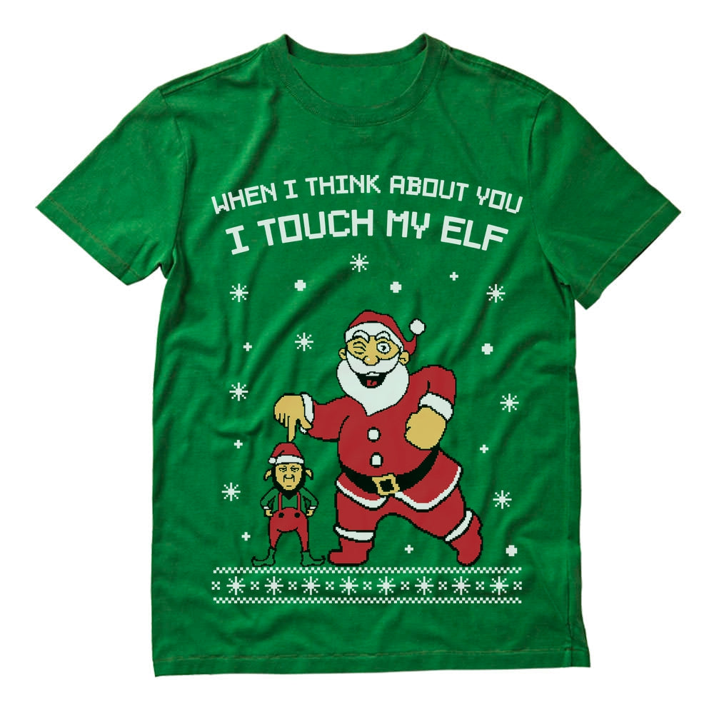 I Touch My Elf Ugly Christmas Sweater T-Shirt - Green 3