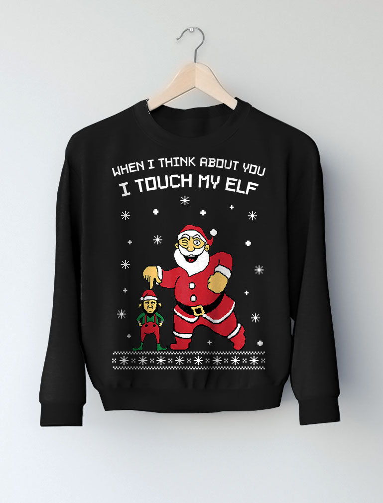I Touch My Elf Ugly Christmas Sweater Sweatshirt - Navy 8