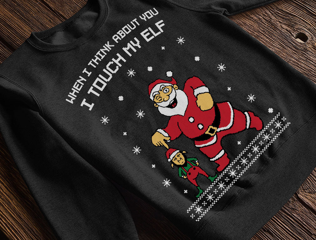 I Touch My Elf Ugly Christmas Sweater Sweatshirt - Navy 9