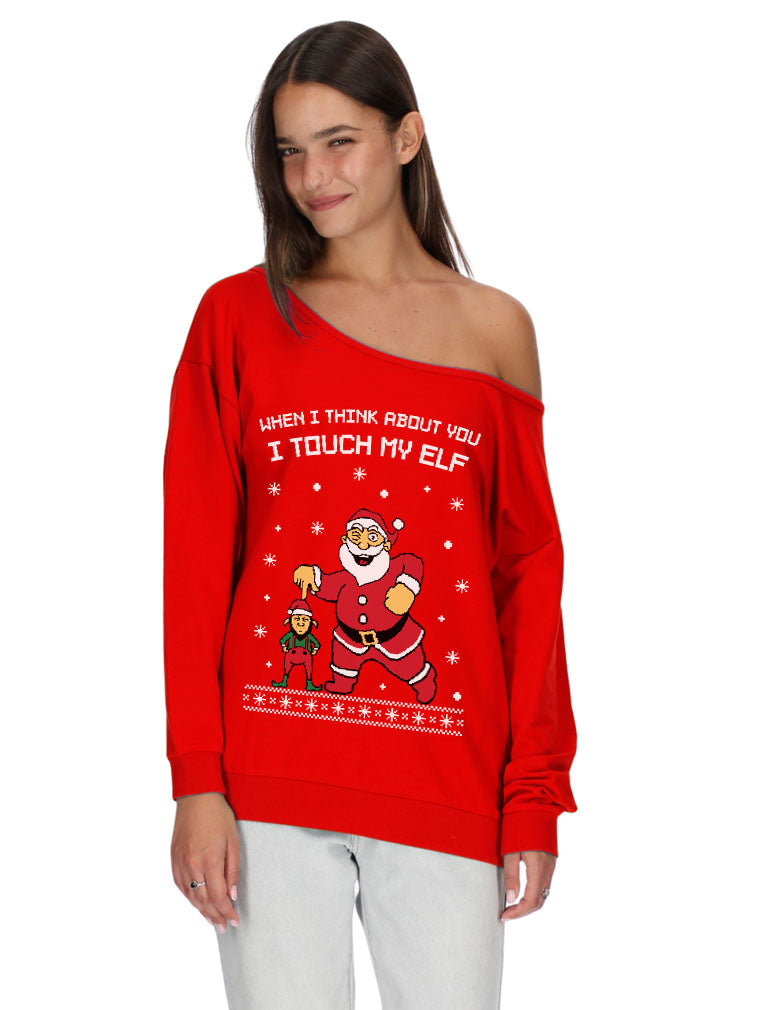 I Touch My Elf Ugly Christmas Sweater Off shoulder sweatshirt – Tstars