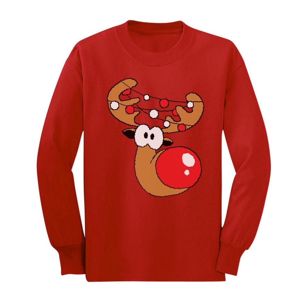 Reindeer Lights Christmas Youth Kids Long Sleeve T-Shirt 