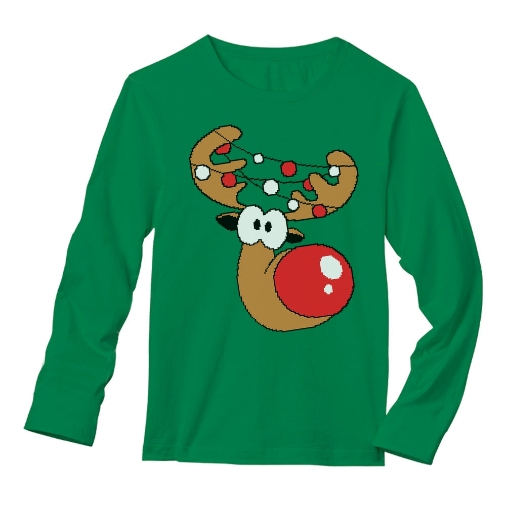 Reindeer Lights Christmas Long Sleeve T-Shirt - Green 1