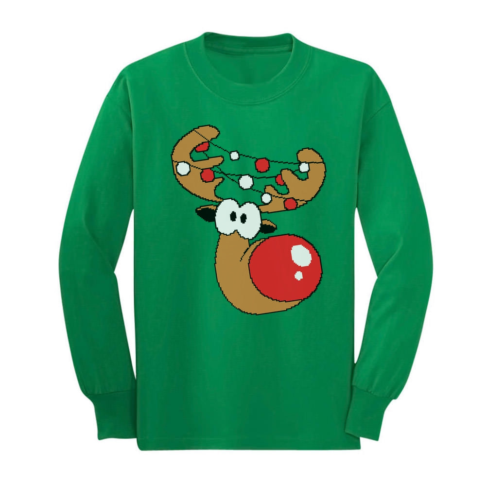 Reindeer Lights Christmas Youth Kids Long Sleeve T-Shirt 