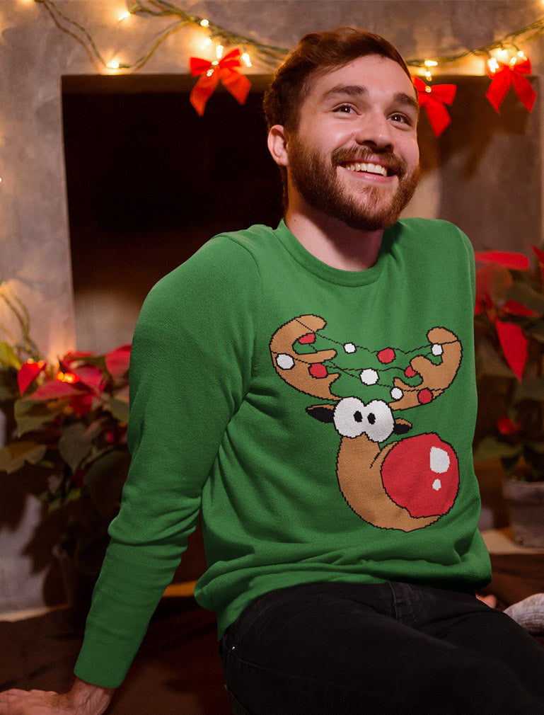 Reindeer Lights Christmas Long Sleeve T-Shirt - Gray 5